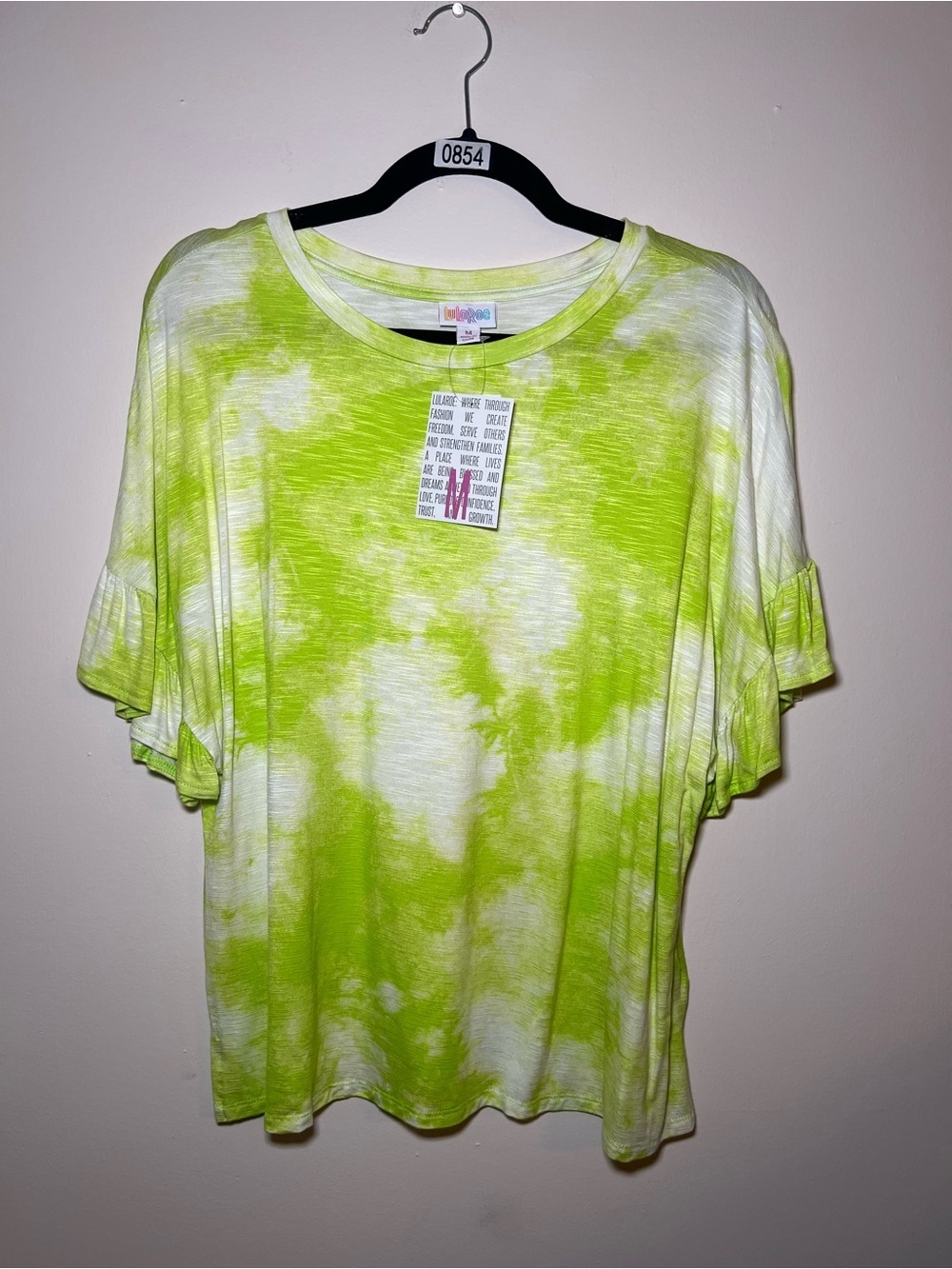 LuLaRoe Lime Green and White Tie-Dye Crop Top